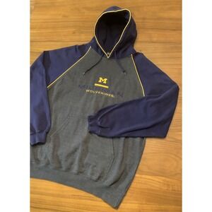 Vintage Michigan Wolverines Pro Edge Hoodie Mens L Embroider 90s Y2K Sweatshirt
